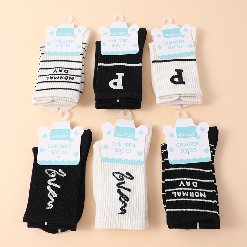 Simple letter children's mid-calf socks size M-two pairs