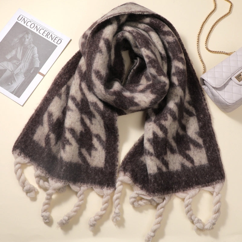 Houndstooth rough braid thickened women's scarf