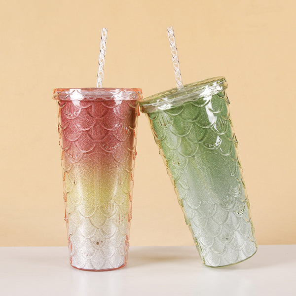 Rainbow fish scale pattern plastic cup-630ml