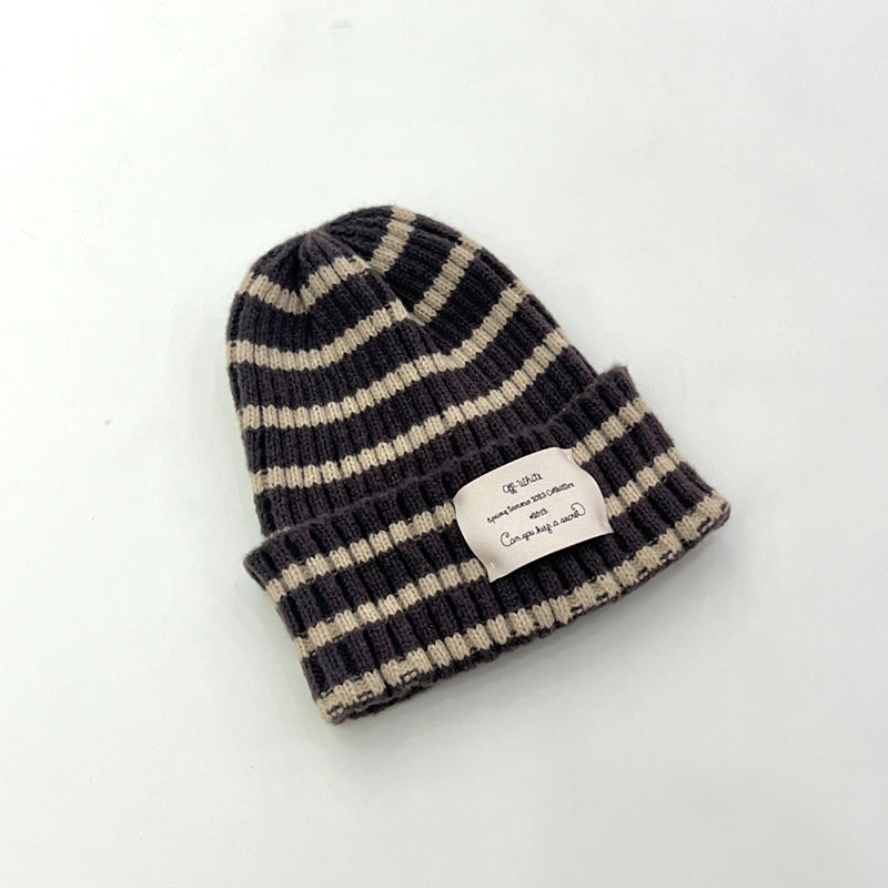 Fashion colour contrast stripes children's knitted hat-black