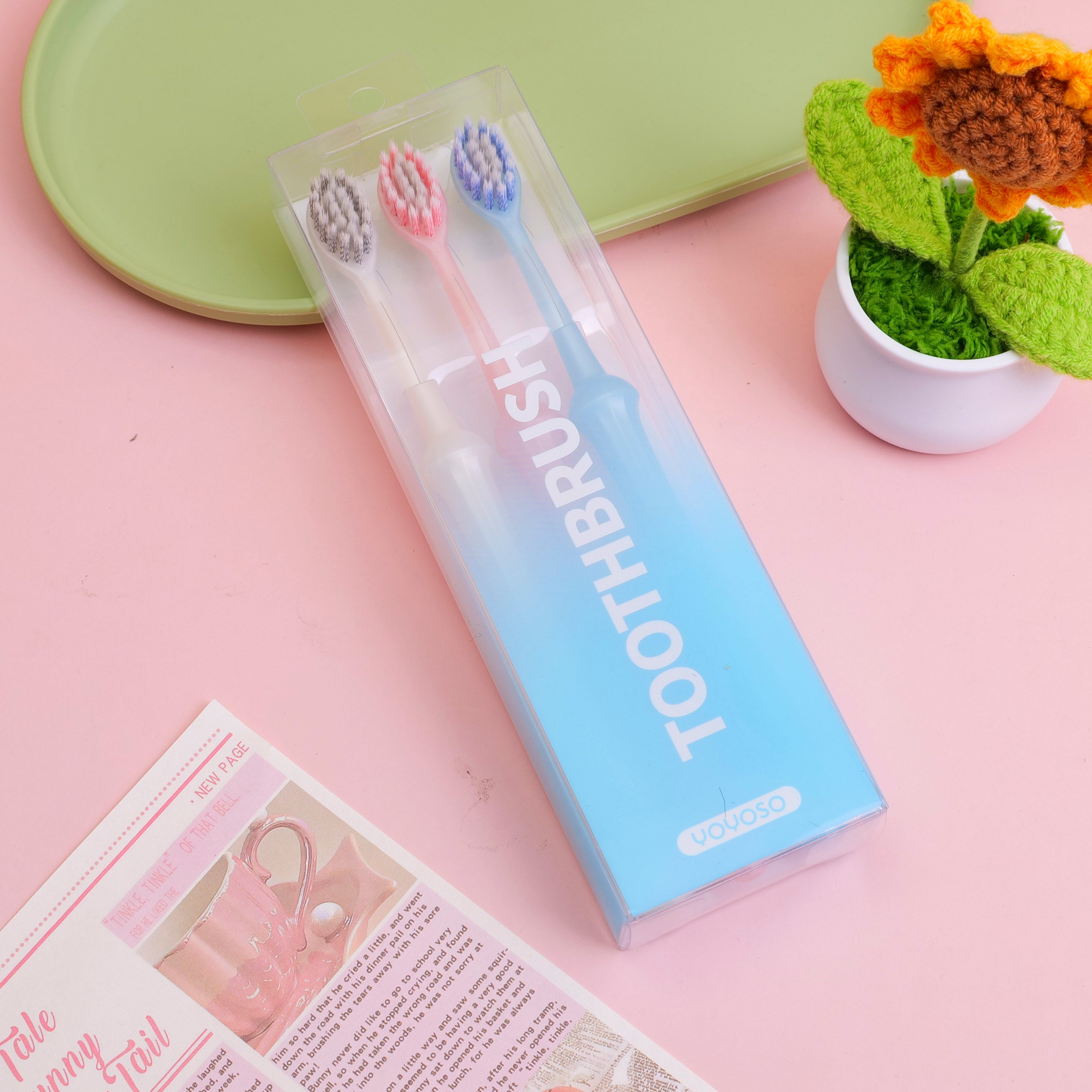 Modern Roman columns Spiral soft bristle toothbrush 3-pack