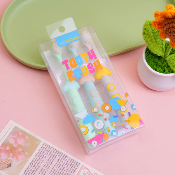 Cloudy soft geometric shape Children's soft bristle toothbrush 3-pack