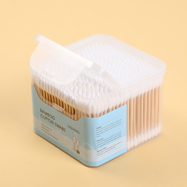 Square clamshell box bamboo cotton swabs 500pcs (one point and one round tip)