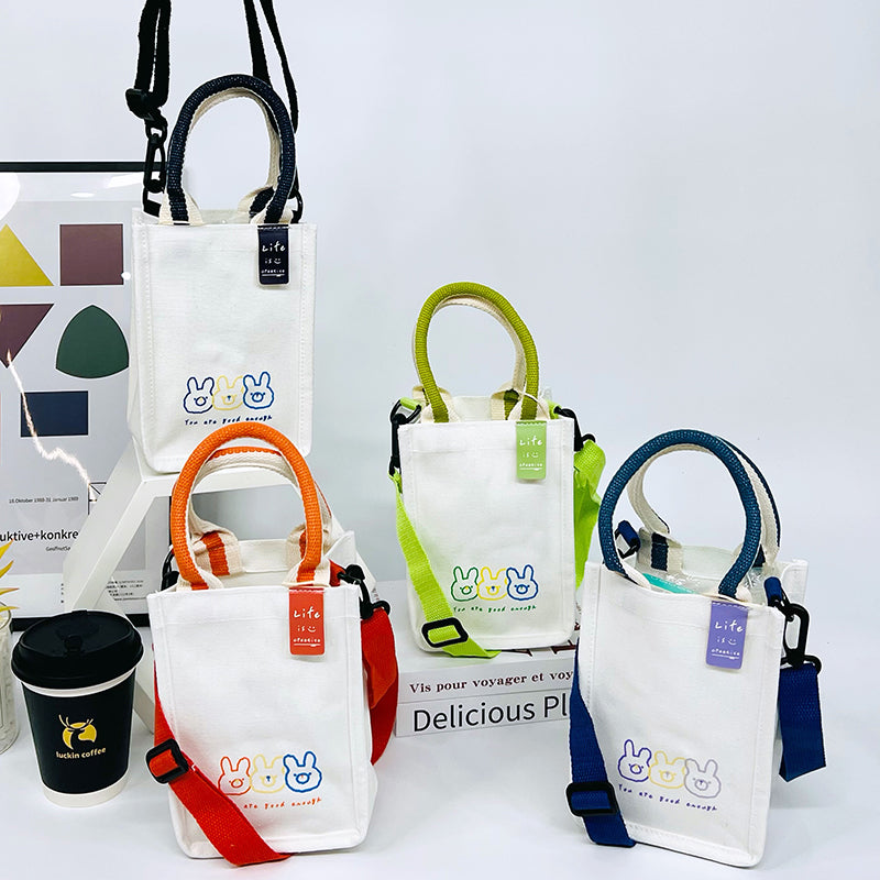 Square canvas crossbody bag / Duoduo rabbit series coated shopping bag
