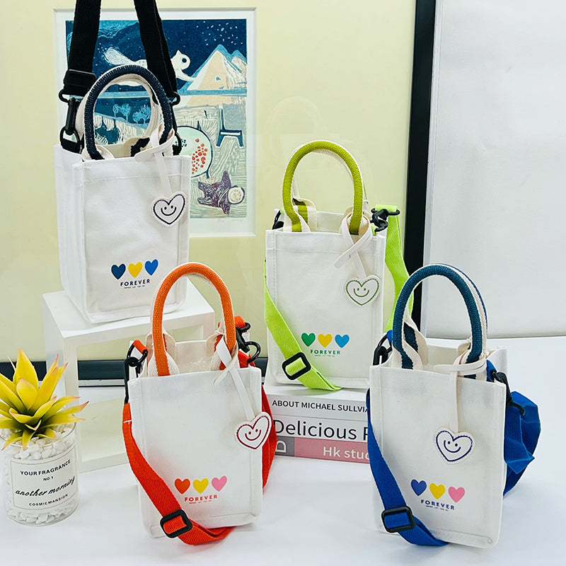 Square canvas crossbody bag / Flipped sweetheart series coated shopping bag