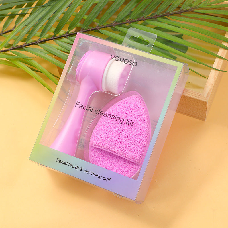 Facial brush and cleansing puff kit