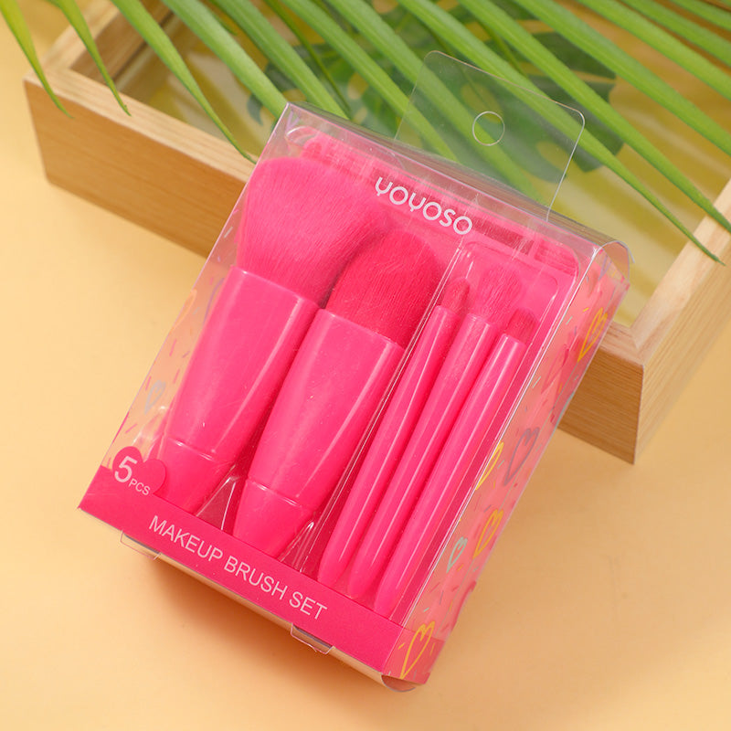 Pink sugar series makeup brush 5pcs set (including storage box)