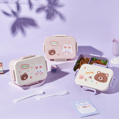 Cute two compartments lunch box (including fork and spoon)-1300ml