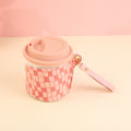 Checkered leather case mug 300ml-pink