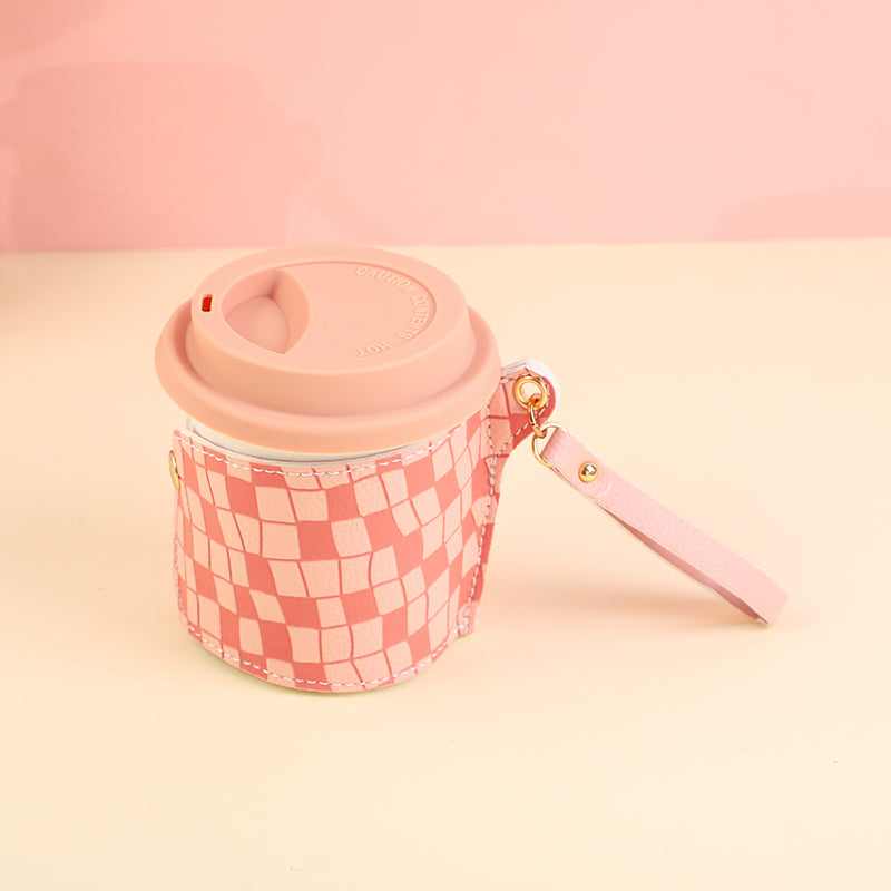 Checkered leather case mug 300ml-pink