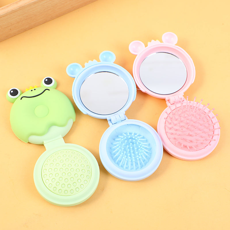 Frog prince cartoon style folding comb with mirror