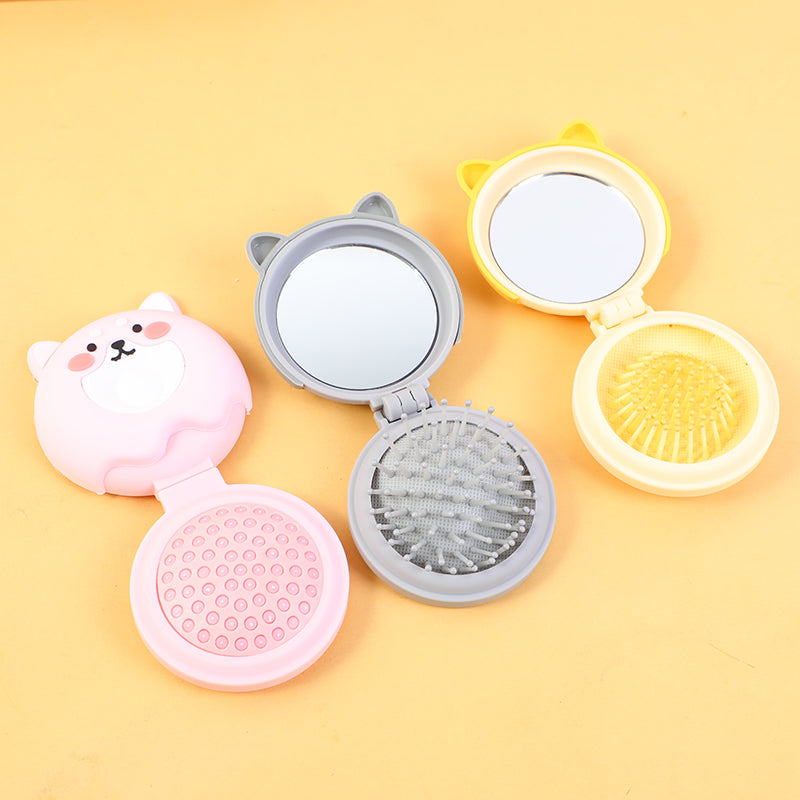 Puppy cartoon style folding comb with mirror