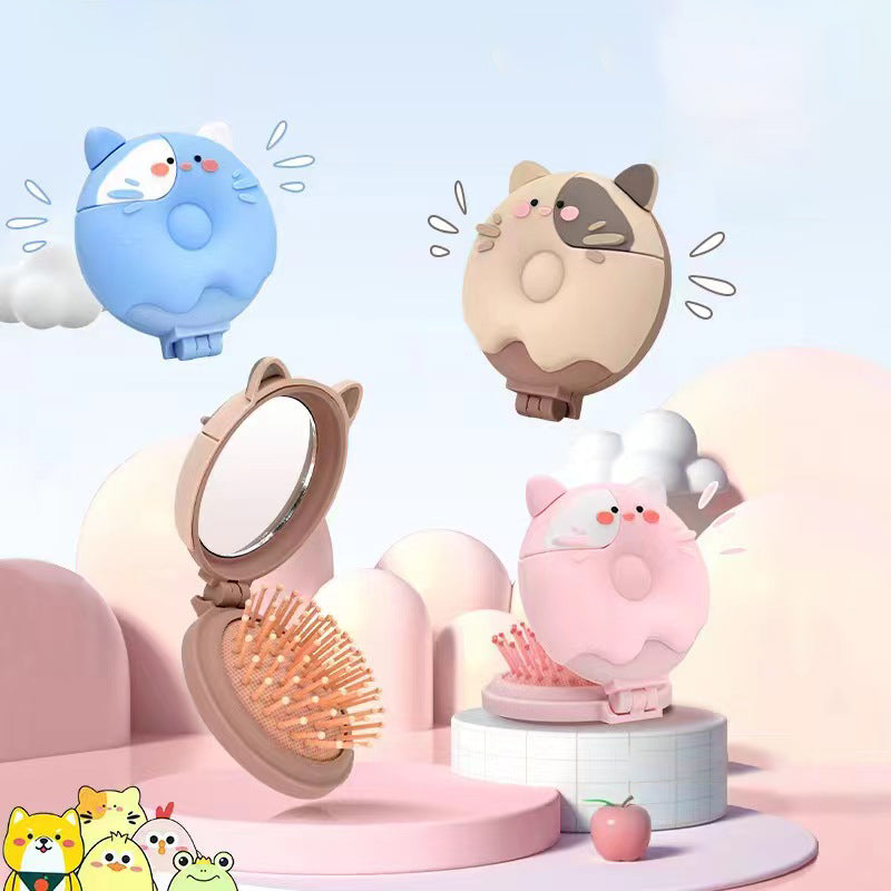 Kitten cartoon style folding comb with mirror