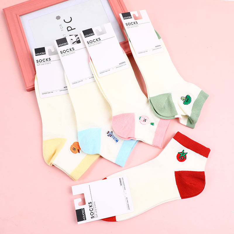 Vegetable and fruit series embroidered women's socks