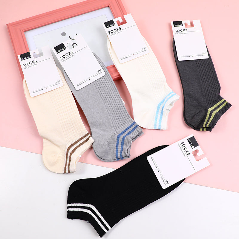 Wide stripes 100% cotton men's low-cut liners socks