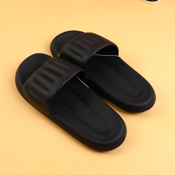 Silent anti-slip vertical strip men's household slippers size 44-45-black