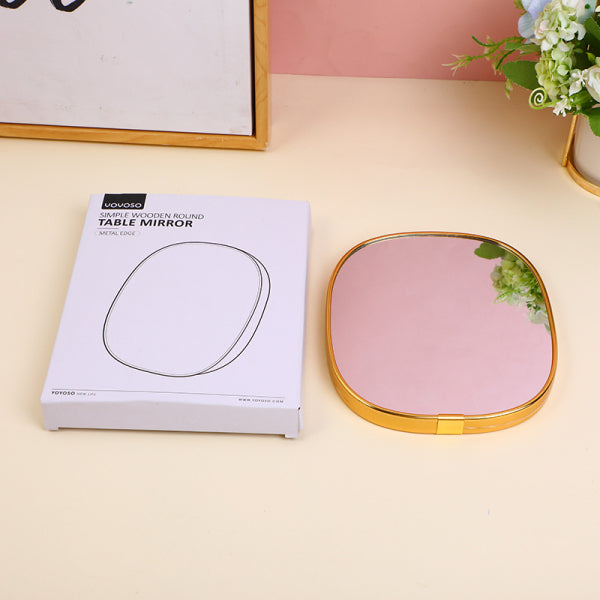 Simple wooden round table mirror with metal edge