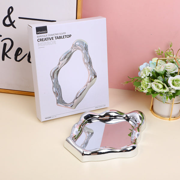 Baroque diamond silver creative tabletop mirror