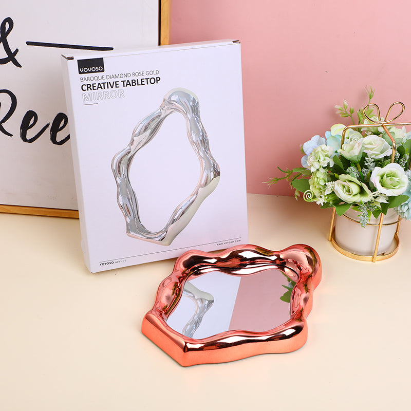 Baroque diamond rose gold creative tabletop mirror