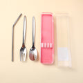 Straw, spoon and fork portable cutlery set