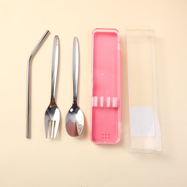 Straw, spoon and fork portable cutlery set