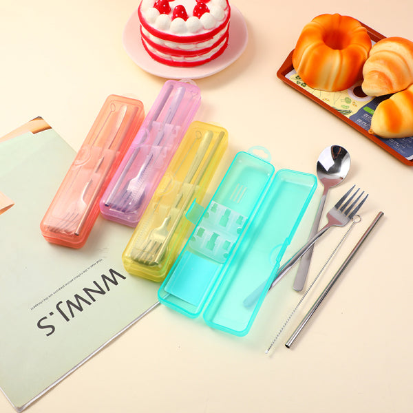 Colorful series spoon, fork and straw cutlery set