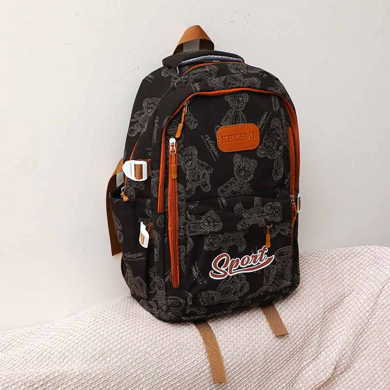 Little bear printed backpack-black
