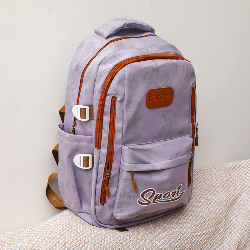 Little bear printed backpack-purple