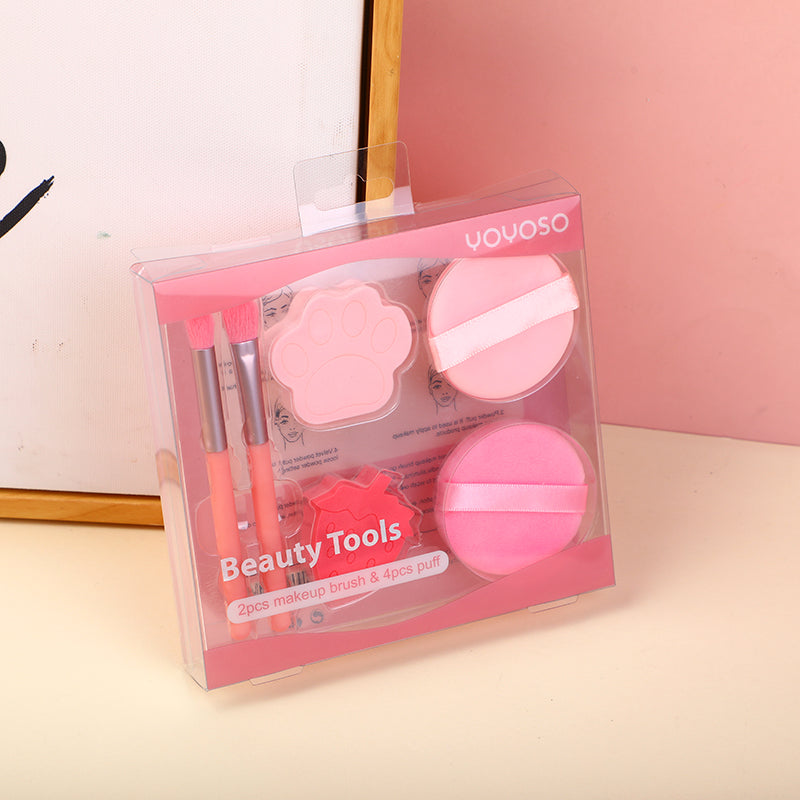 Powder puff and makeup brush combo set-6pcs