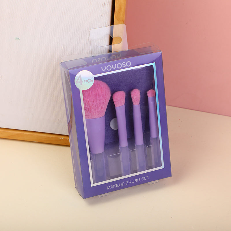 Pink and purple makeup brush set-4pcs (cosmetic bag for free)