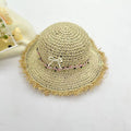 Children's straw hat with pearl- beige
