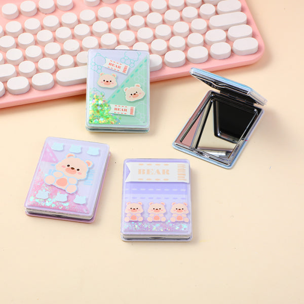 Little bear rectangular relief quicksand fashion mirror