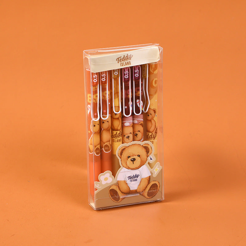 TEDDY ISLAND series gel pen 6pcs-blue