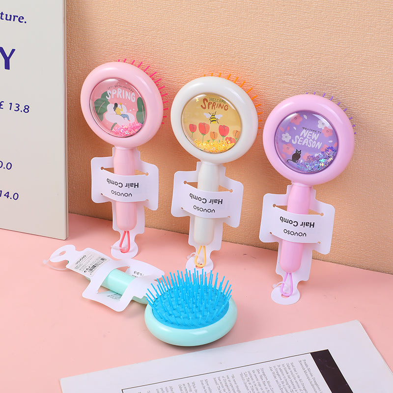 Round flower glitter airbag comb