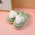 Heart embroidery women's cotton slippers-green (36-37)