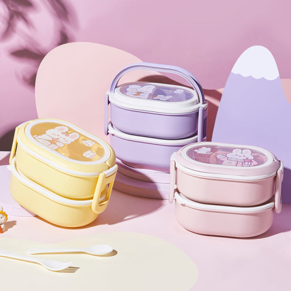 Double layer cartoon lunch box (including fork and spoon)