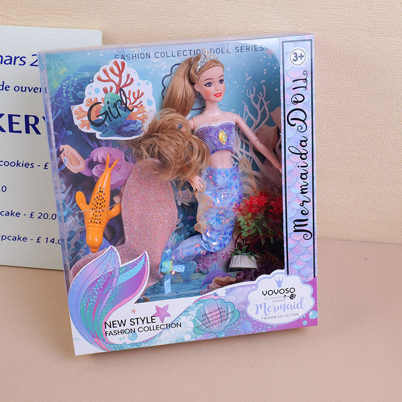 Sea world series 11-joint purple doll with fish tail-29cm