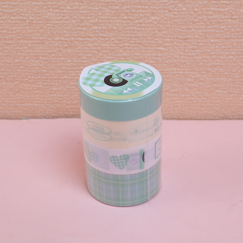 Green plum bubble plaid tape 4pcs