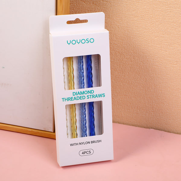 Diamond Threaded Straws 4pcs w/ Nylon Brush