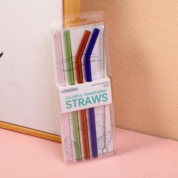 Colorful transparent straws 4pcs (with nylon brush)