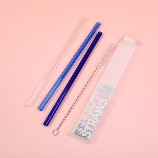 Colorful transparent straws 3pcs (with nylon brush)