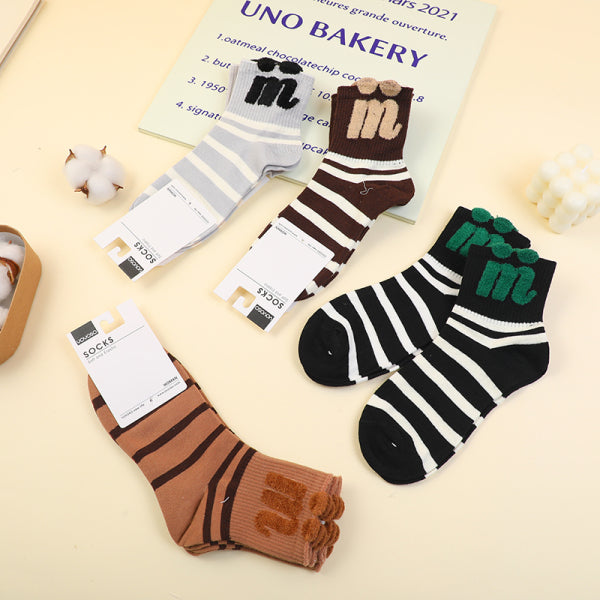 M letters Women's mid-calf cotton socks