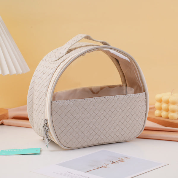 Quilted Surface Half-Round Cosmetic Bag - Beige