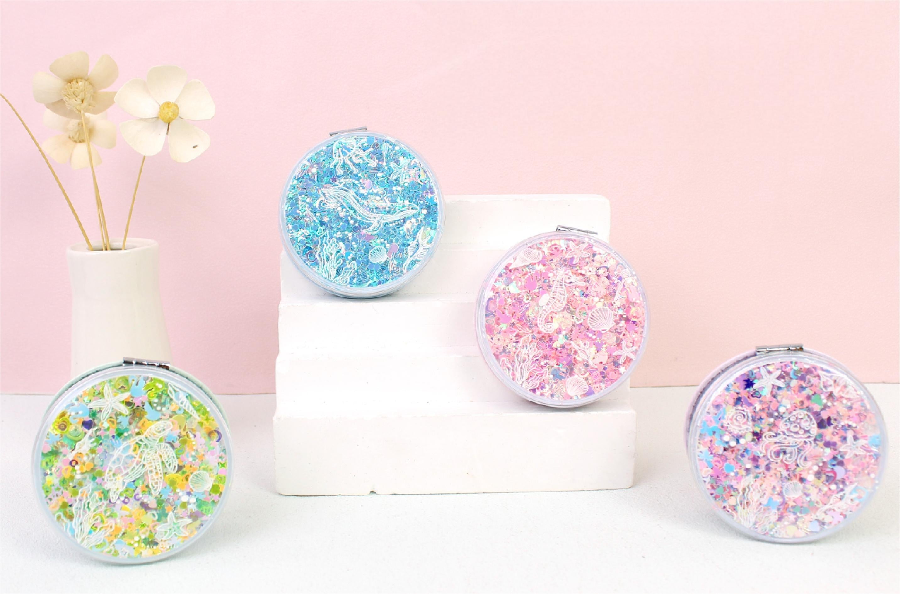 Simple Line Drawing Round Rhinestone Mirror