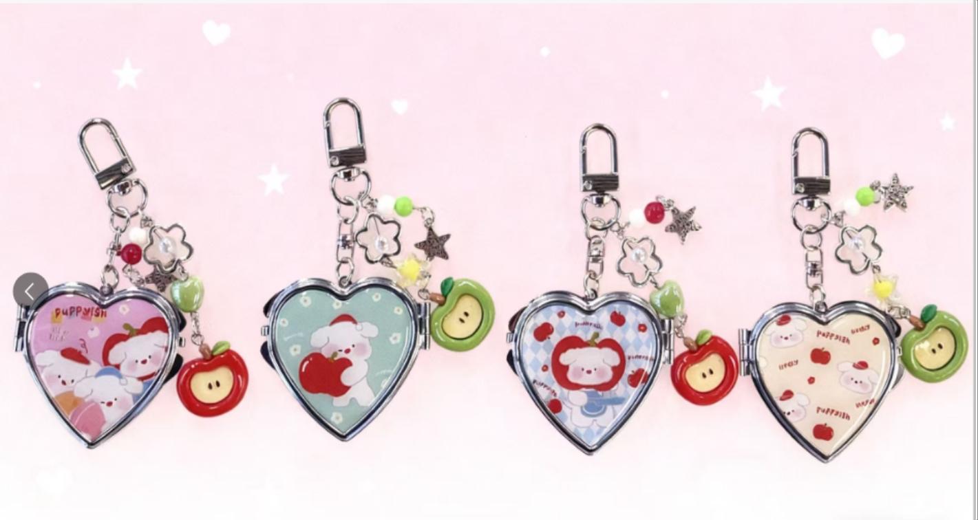 Heart-Shaped Apple Bear Epoxy Keychain Mirror