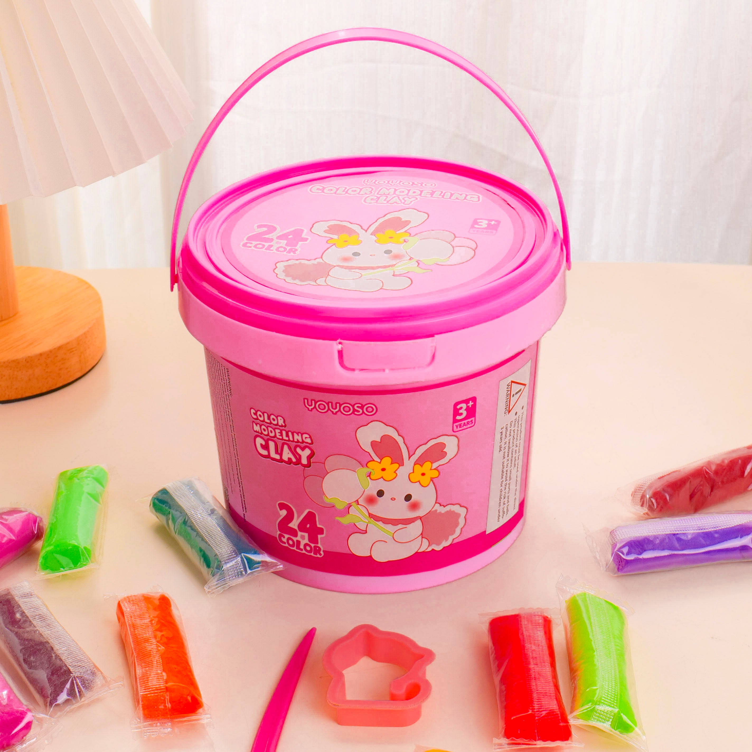 Pink Round Bucket 24-Color Modeling Clay - Large Bucket