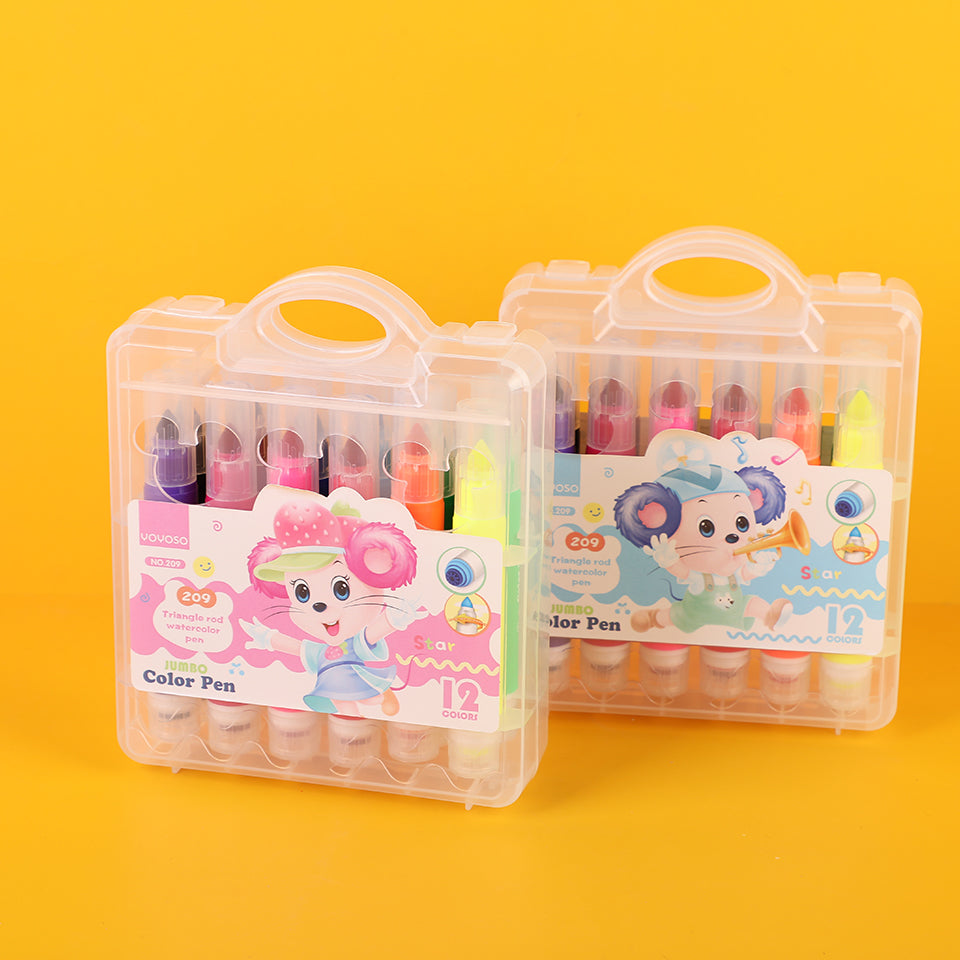 12 Color Bold Bar Large Capacity Watercolor Pencil with Stamp 209